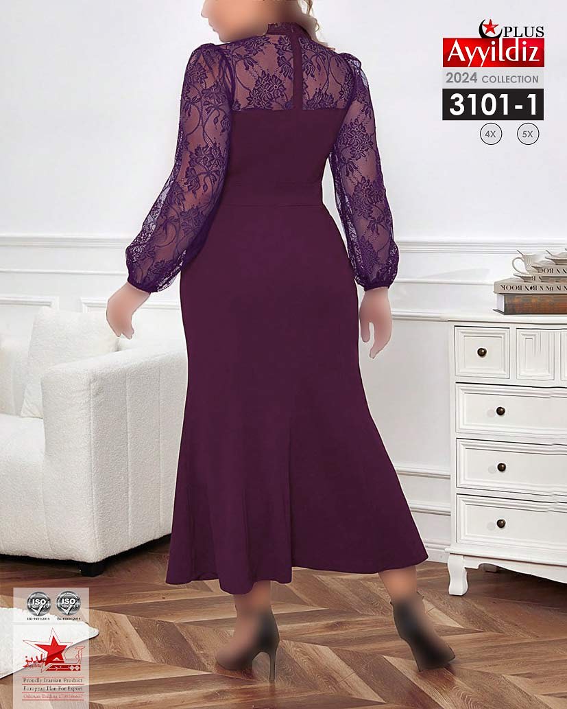 پیراهن مجلسی گیپور دار زنانه سایز بزرگ کد 3101