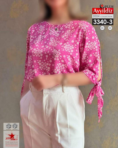 شومیز مجلسی آستین گرهی زنانه سایز بزرگ کد 3340