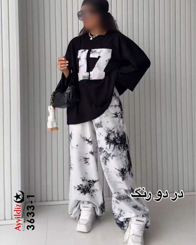ست تیشرت شلوار لانگ زنانه سایز بزرگ کد 3633
