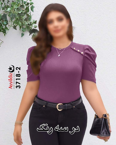 بلوز آستین کوتاه زنانه سایز بزرگ کد 3718