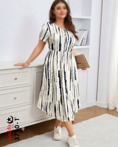 پیراهن راحتی نخی زنانه سایز بزرگ کد ٣٧١٠