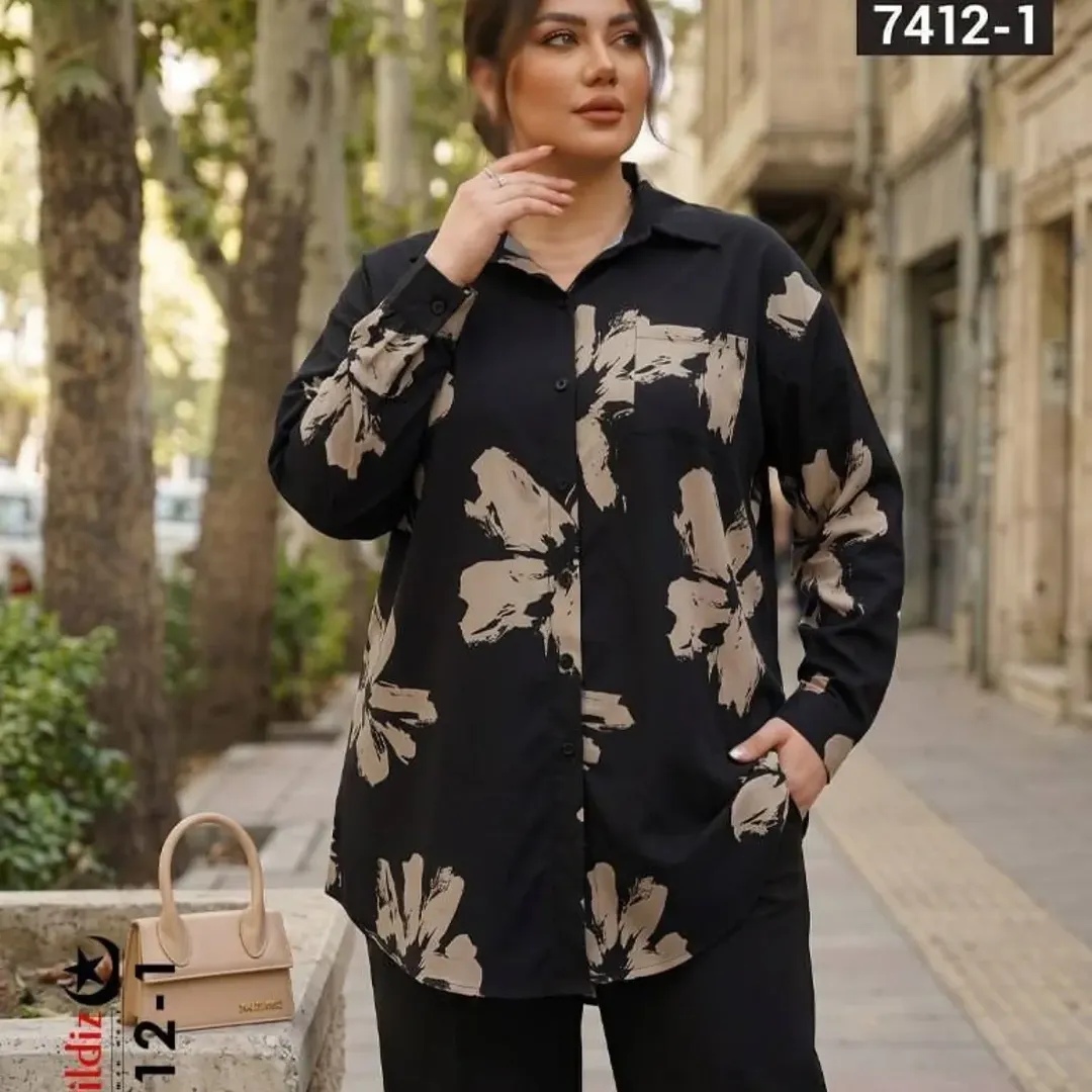 شومیز جلو دکمه سایز بزرگ زنانه کد 7412