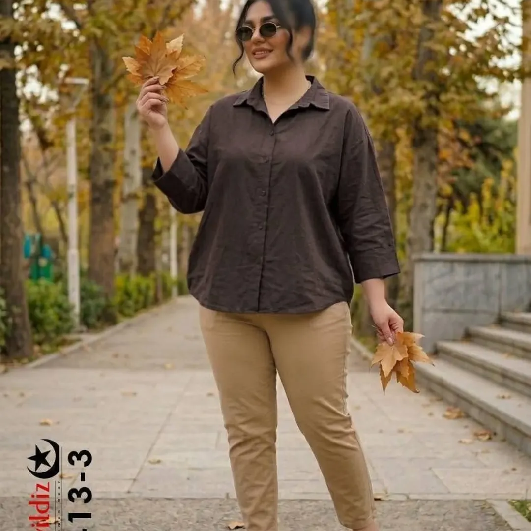شومیز جلو دکمه سایز بزرگ زنانه کد 7413