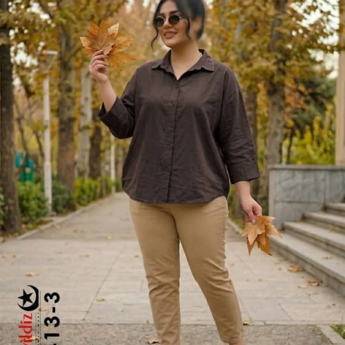شومیز جلو دکمه سایز بزرگ زنانه کد 7413