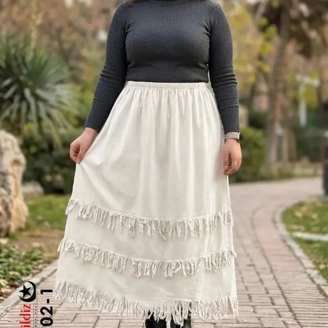 دامن ریش دار بلند سایز بزرگ زنانه کد 7402