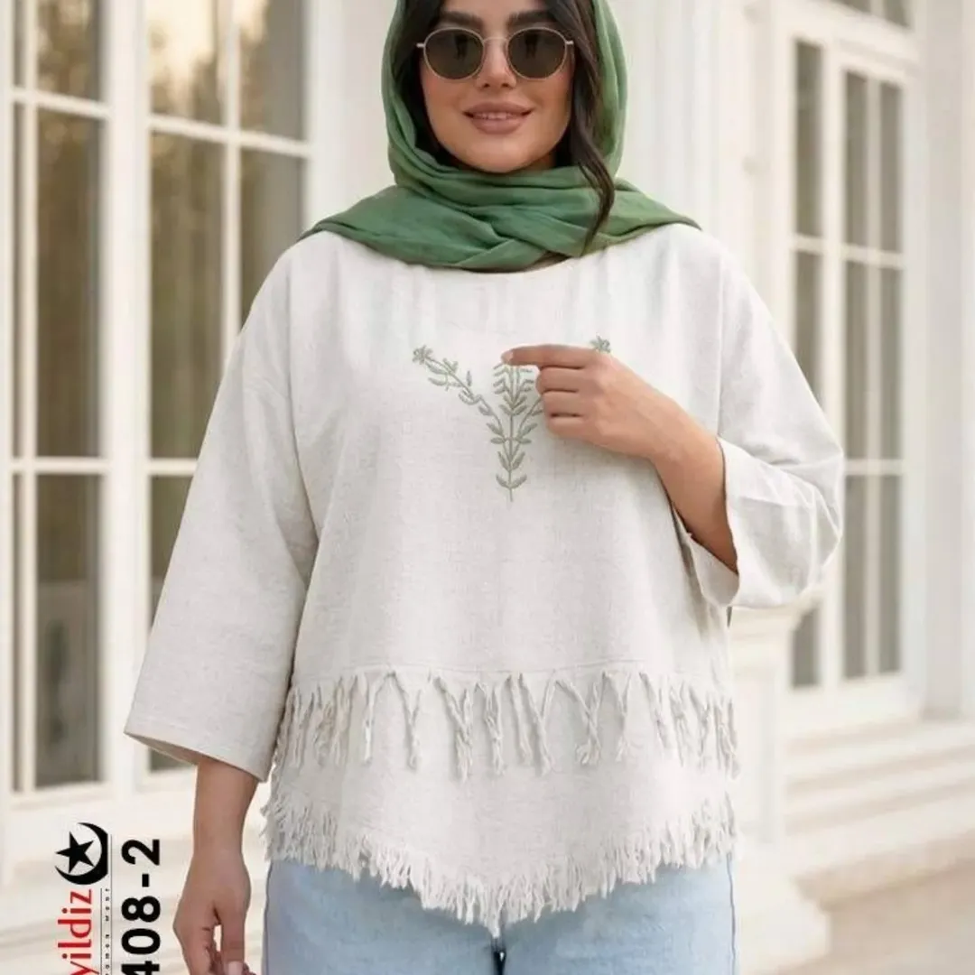 شومیز مانتویی سایز بزرگ زنانه کد 7408