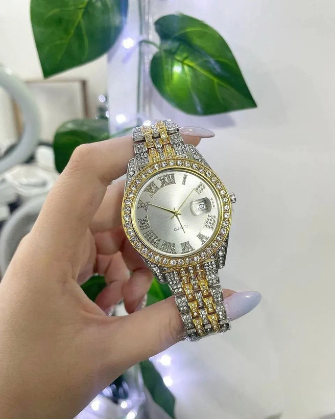 ساعت طرح رولکس فول نگین بند دو رنگ صفحه سبز کد 369236